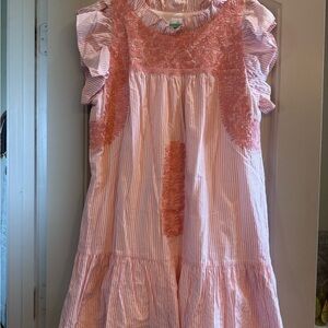 Elegant Pink Striped Mini Dress with Lace